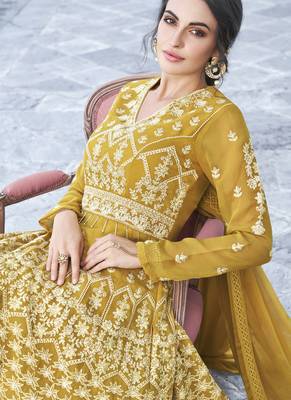 Mustard Embroidered Georgette Readymade Suits 3