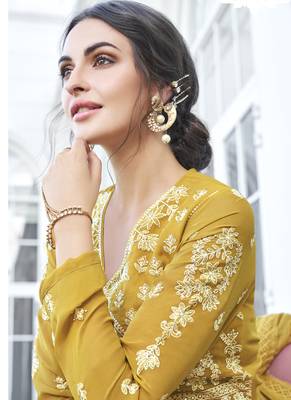 Mustard Embroidered Georgette Readymade Suits 4