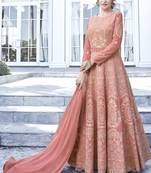 Peach Embroidered Georgette Readymade Suits