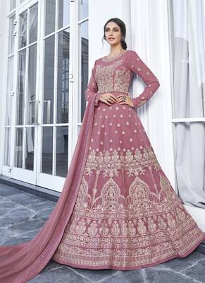 Pink Embroidered Georgette Anarkali Salwar Kameez 1