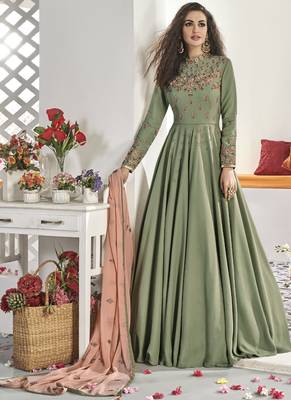 Green Embroidered Viscose Readymade Suits 1