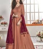 Peach Embroidered Viscose Readymade Suits