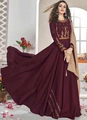 Maroon Embroidered Viscose Readymade Suits 2