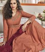 Peach Embroidered Viscose Readymade Suits