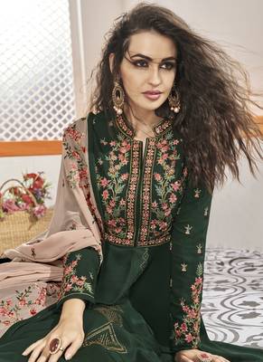 green embroidered viscose readymade suits 3