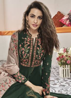 green embroidered viscose readymade suits 4
