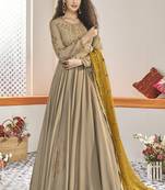 Beige Embroidered Viscose Readymade Suits