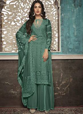 Green Embroidered Georgette Party Wear Salwar Kameez 1