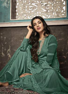 Green Embroidered Georgette Party Wear Salwar Kameez 2