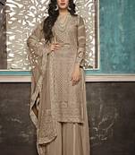 Beige Embroidered Georgette Party Wear Salwar Kameez
