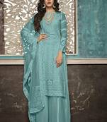Turquoise Embroidered Georgette Party Wear Salwar Kameez