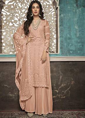 Peach Embroidered Georgette Party Wear Salwar Kameez 1