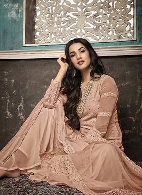 Peach Embroidered Georgette Party Wear Salwar Kameez 2