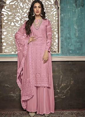 Pink Embroidered Georgette Party Wear Salwar Kameez 1