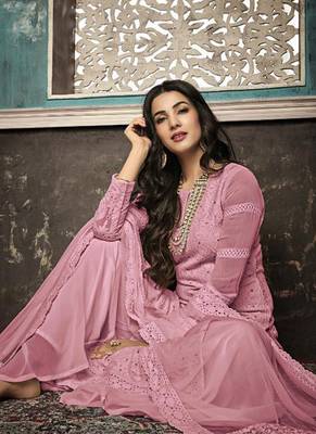 Pink Embroidered Georgette Party Wear Salwar Kameez 2