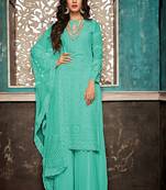 Turquoise Embroidered Georgette Party Wear Salwar Kameez