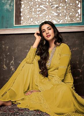 Yellow Embroidered Georgette Party Wear Salwar Kameez 2