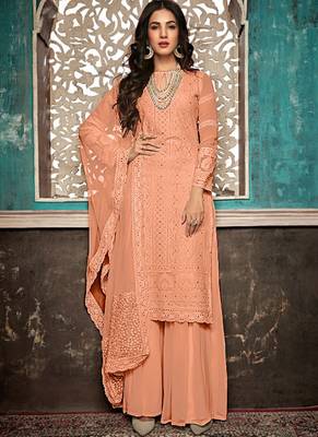 Peach Embroidered Georgette Party Wear Salwar Kameez 1