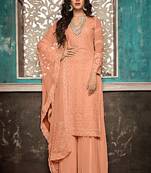 Peach Embroidered Georgette Party Wear Salwar Kameez