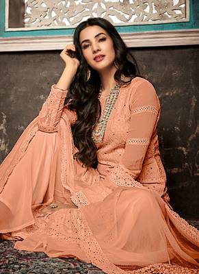 Peach Embroidered Georgette Party Wear Salwar Kameez 2