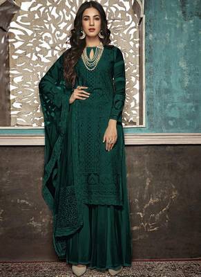 Green Embroidered Georgette Party Wear Salwar Kameez 1