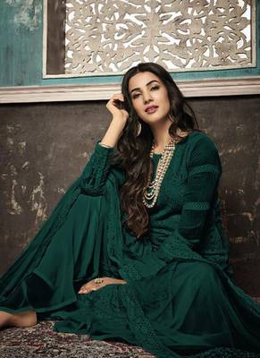 Green Embroidered Georgette Party Wear Salwar Kameez 2