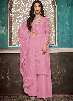 Pink Embroidered Georgette Party Wear Salwar Kameez 1