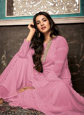 Pink Embroidered Georgette Party Wear Salwar Kameez 2