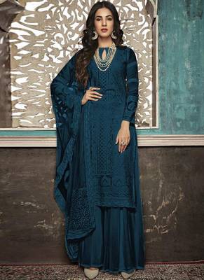 Blue Embroidered Georgette Party Wear Salwar Kameez 1