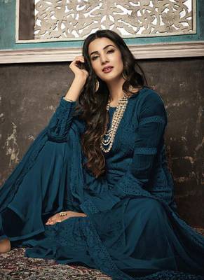 Blue Embroidered Georgette Party Wear Salwar Kameez 2