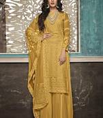 Mustard Embroidered Georgette Party Wear Salwar Kameez