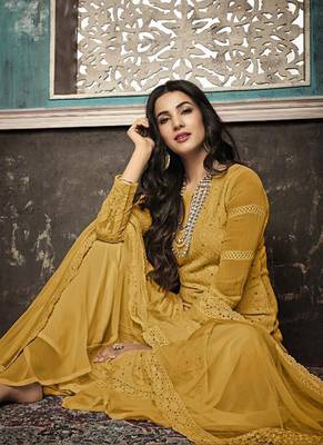Mustard Embroidered Georgette Party Wear Salwar Kameez 2