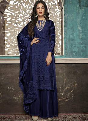 Blue Embroidered Georgette Party Wear Salwar Kameez 1