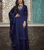 Blue Embroidered Georgette Party Wear Salwar Kameez