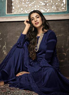 Blue Embroidered Georgette Party Wear Salwar Kameez 2