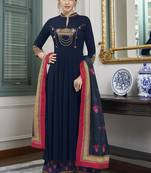 Blue Embroidered Silk Blend Party Wear Salwar Kameez