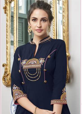 Blue Embroidered Silk Blend Party Wear Salwar Kameez 3