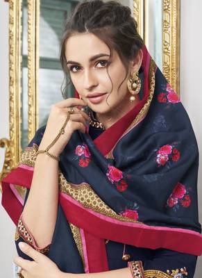 Blue Embroidered Silk Blend Party Wear Salwar Kameez 4