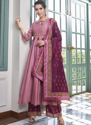 Pink Embroidered Silk Blend Party Wear Salwar Kameez 1