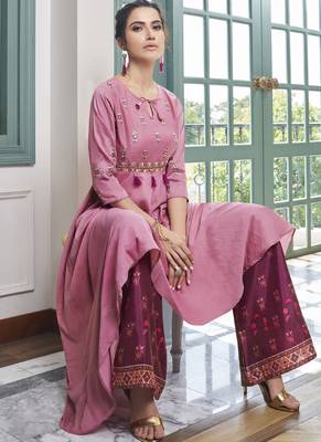 Pink Embroidered Silk Blend Party Wear Salwar Kameez 2