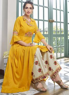 Yellow Embroidered Silk Blend Party Wear Salwar Kameez 2
