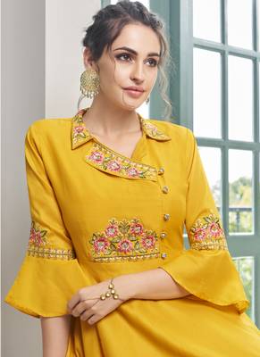 Yellow Embroidered Silk Blend Party Wear Salwar Kameez 3