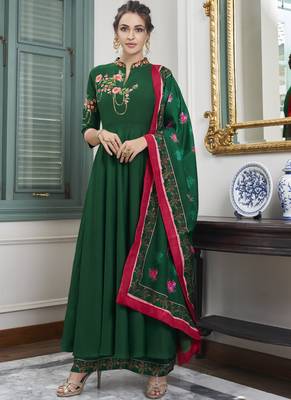 Green Embroidered Silk Blend Party Wear Salwar Kameez 1