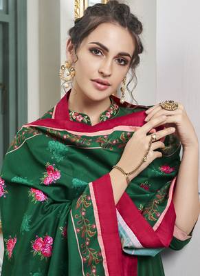 Green Embroidered Silk Blend Party Wear Salwar Kameez 2