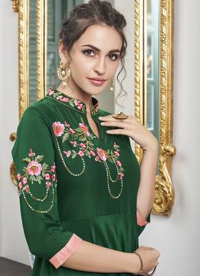 Green Embroidered Silk Blend Party Wear Salwar Kameez 3