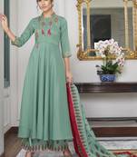 Turquoise Embroidered Silk Blend Party Wear Salwar Kameez