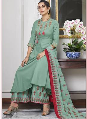 Turquoise Embroidered Silk Blend Party Wear Salwar Kameez 2