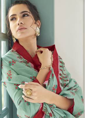 Turquoise Embroidered Silk Blend Party Wear Salwar Kameez 3