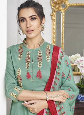 Turquoise Embroidered Silk Blend Party Wear Salwar Kameez 4