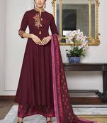 Maroon Embroidered Silk Blend Party Wear Salwar Kameez